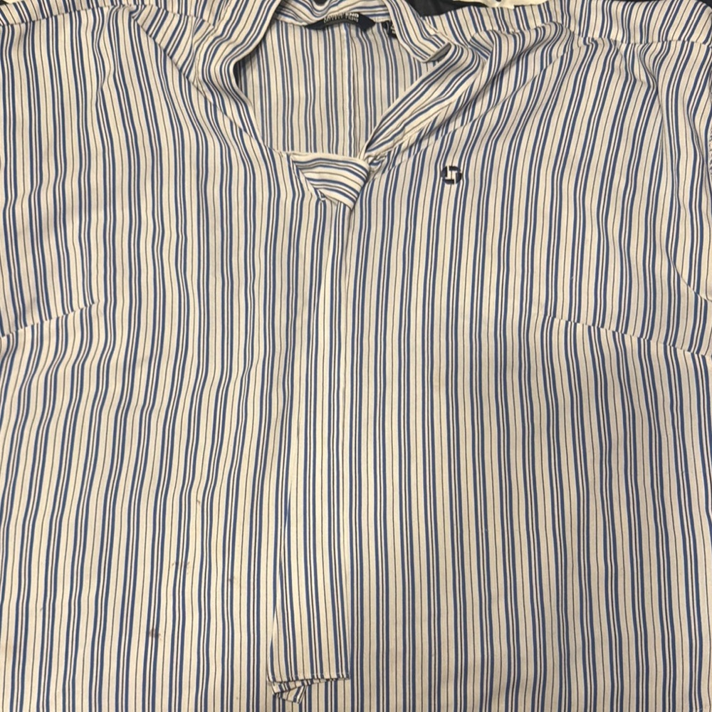 Chase Bank Lands' End Blue and White Striped Blouse